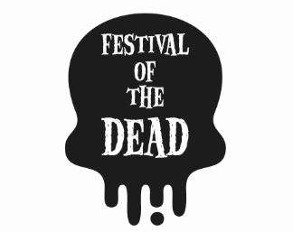 festival of the dead logo - black and white skull shape with text