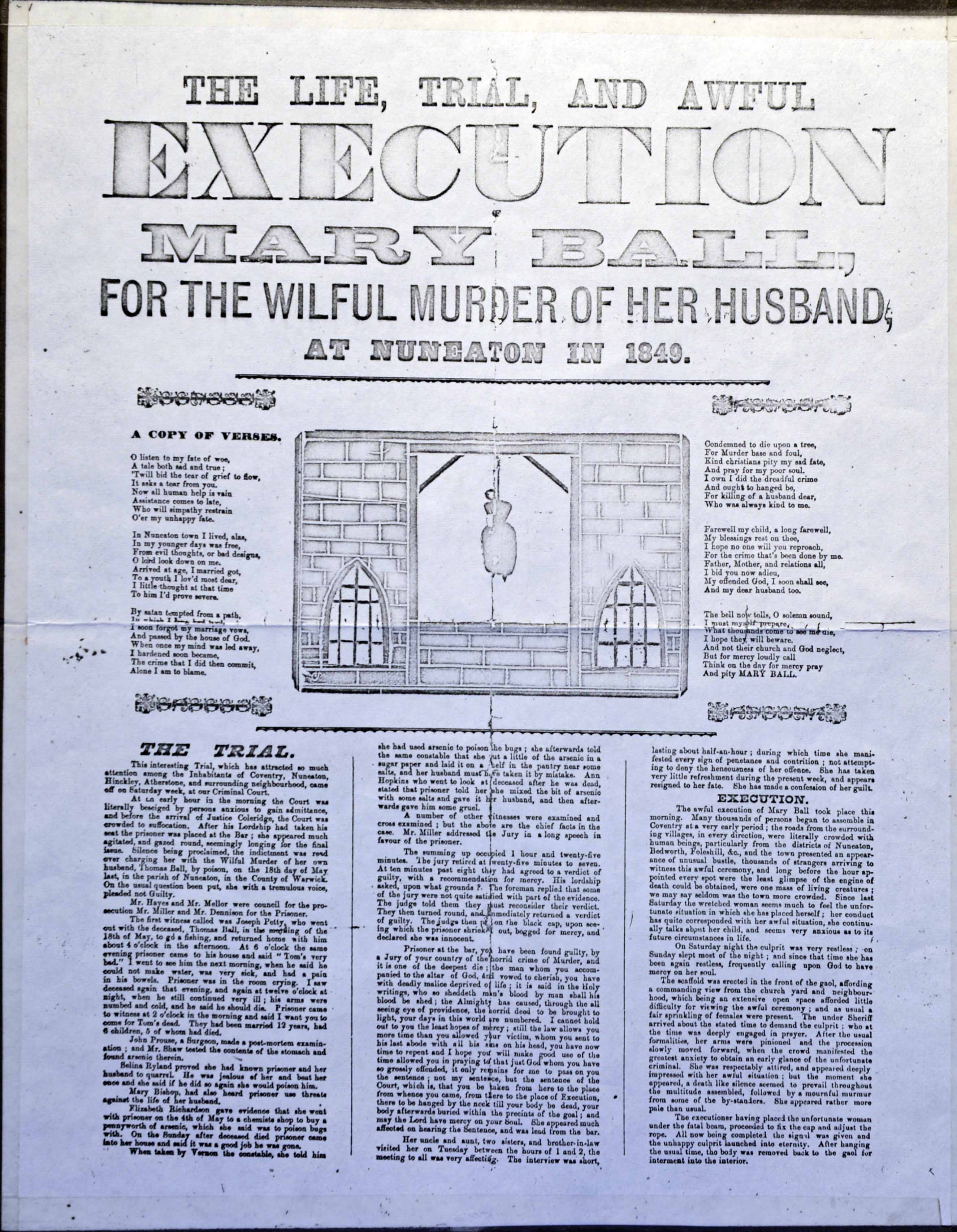 A newspaper story reporting on the hanging of Mary Ball in 1849