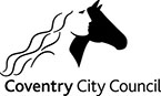 Coventry City Council logo in black and white featuring the heads of Lady Godiva and a horse