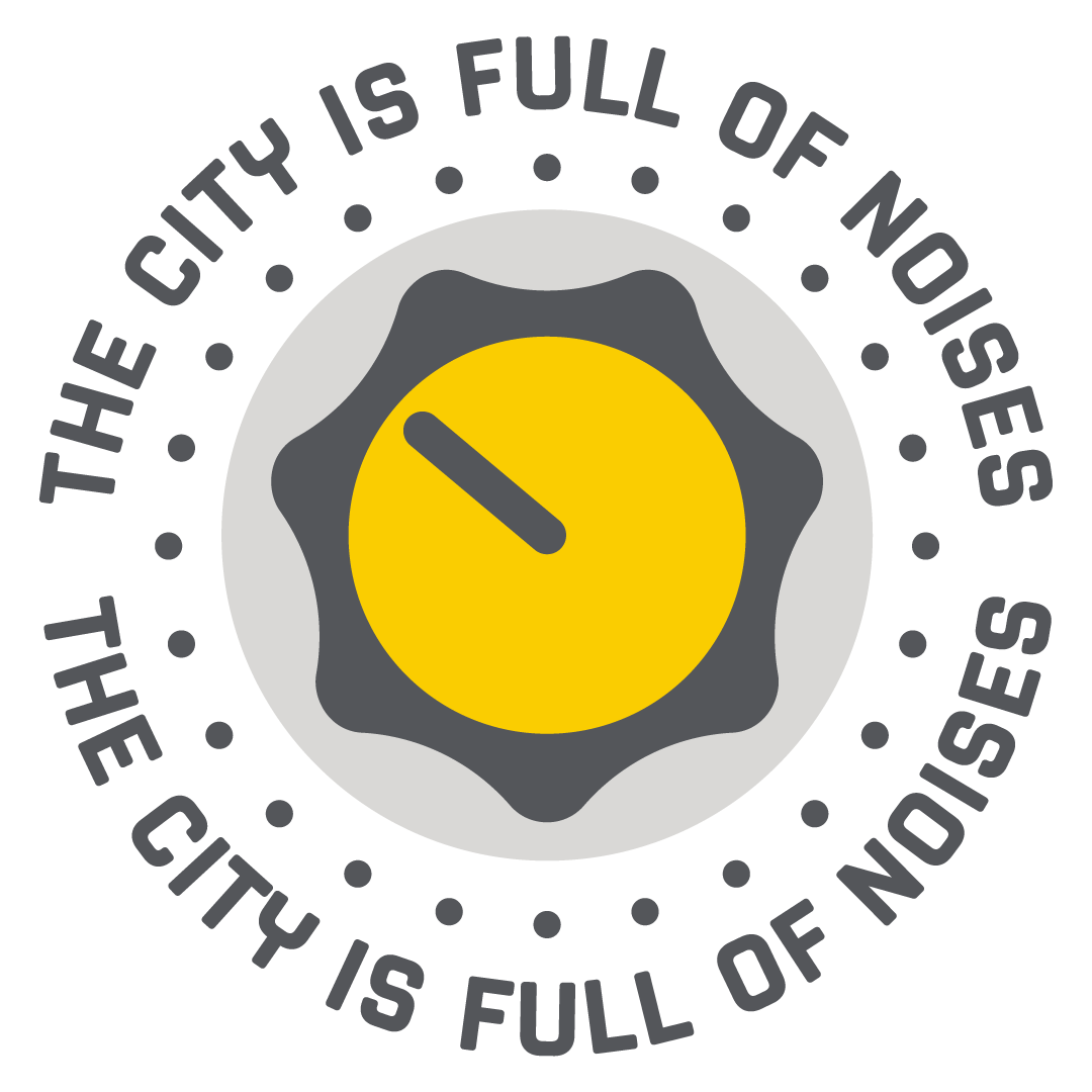 The City is Full of Noises logo with a synth-style dial in yellow and grey and the name of the festival in contemporary lettering