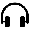 A line drawing of headphones in black