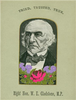 Silk picture, Right Hon WE Gladstone MP. This is a silk picture of WE Gladstone. It was woven by WH Grant of Coventry and is part of a presentation album made to commemorate Queen Victoria's Golden Jubilee.